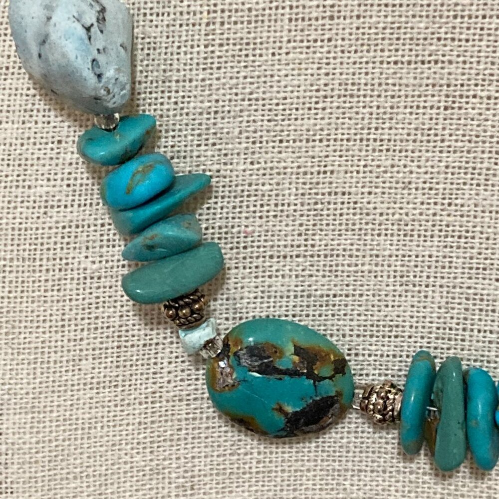 Peyote Bird Signed Turquoise Necklace 925 Sterling Silver 16" - Picture 5 of 13